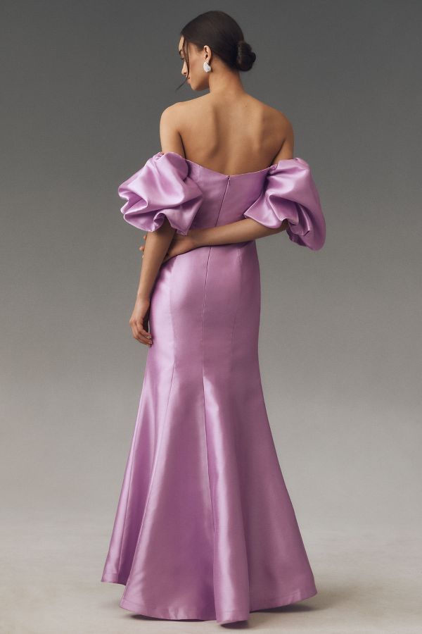 Slide View: 2: Mac Duggal Sweetheart Off-The-Shoulder Satin Mermaid Maxi Dress