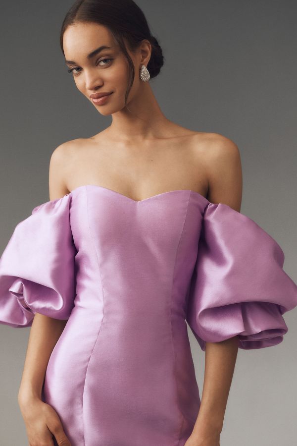 Slide View: 3: Mac Duggal Sweetheart Off-The-Shoulder Satin Mermaid Maxi Dress