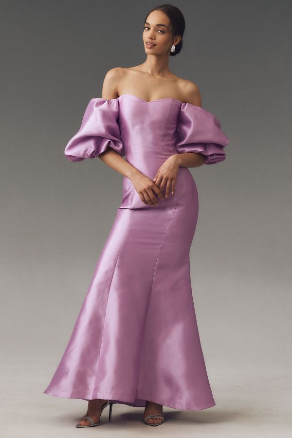 Slide View: 1: Mac Duggal Sweetheart Off-The-Shoulder Satin Mermaid Maxi Dress