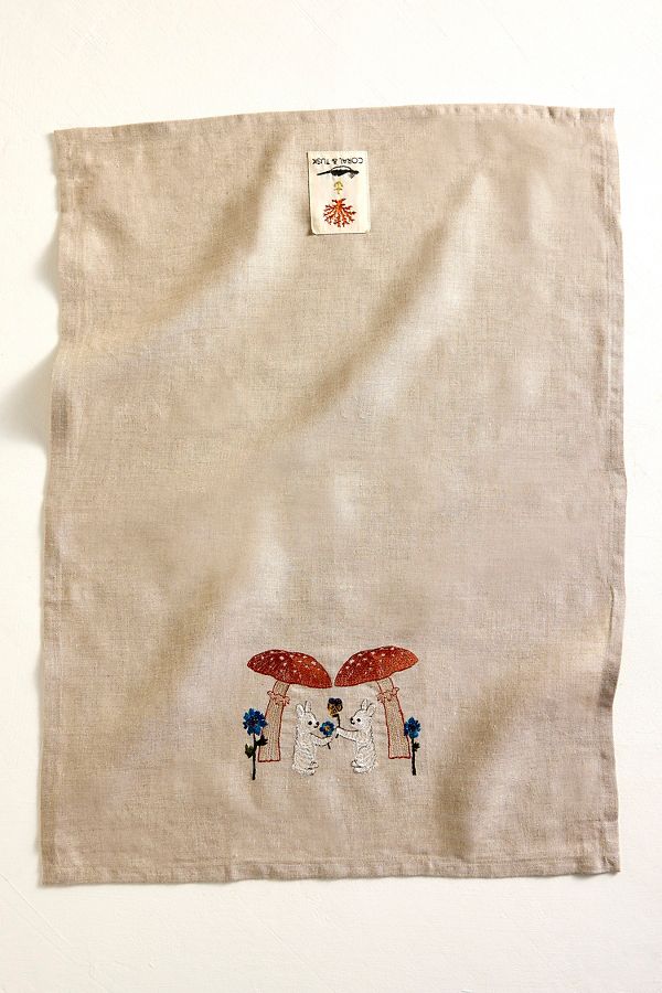 Slide View: 3: Coral & Tusk Mushroom Bunnies Dish Towel