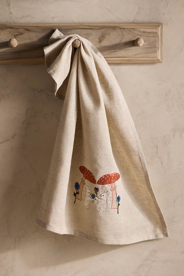 Slide View: 1: Coral & Tusk Mushroom Bunnies Dish Towel