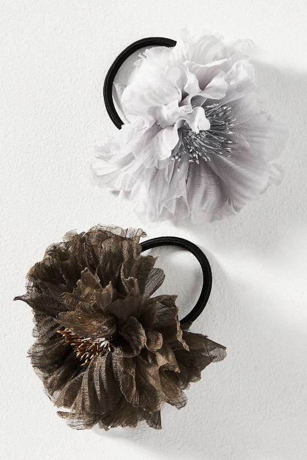 Slide View: 1: Fabric Flower Hair Ties, Set of 2