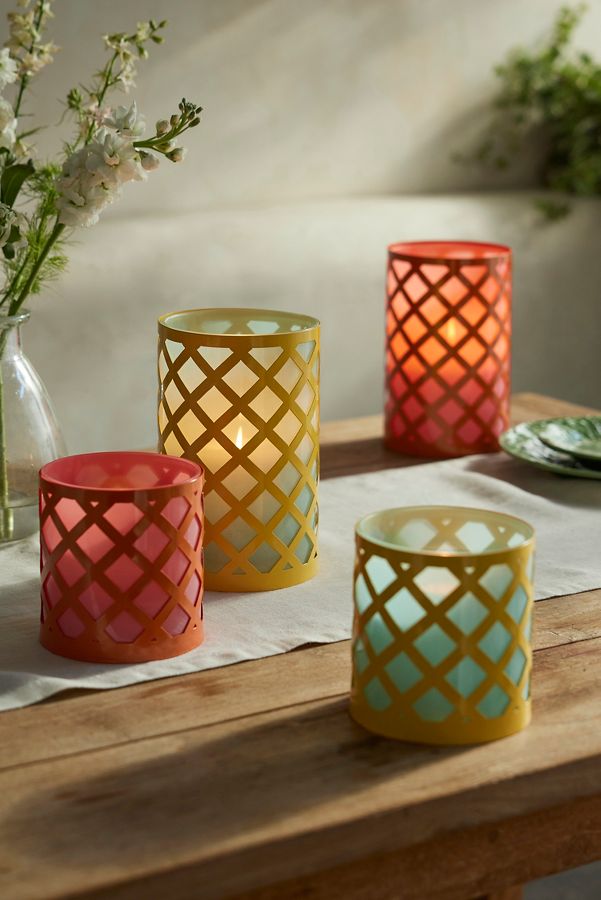 Slide View: 4: Lattice Iron + Glass Votive Holder