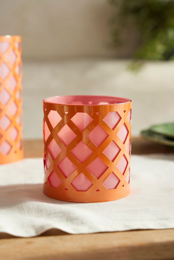 Slide View: 2: Lattice Iron + Glass Votive Holder