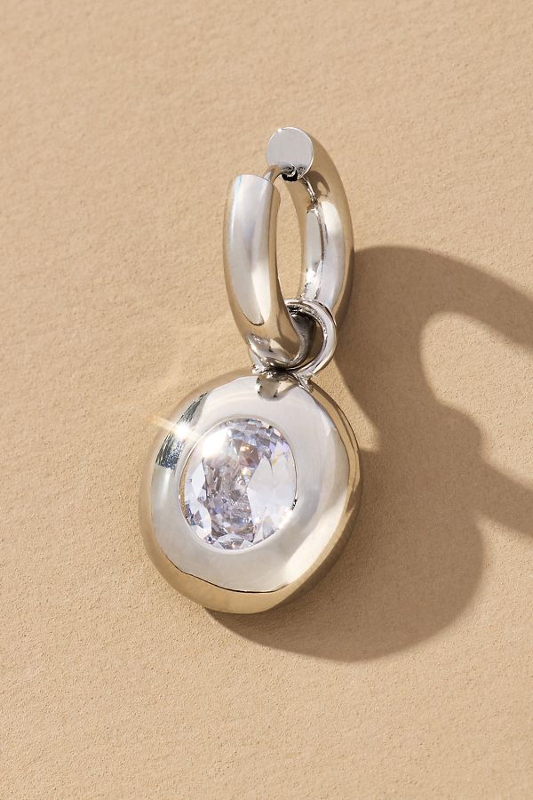 Slide View: 2: Crystal Bezel Charm Huggie Hoop Earrings