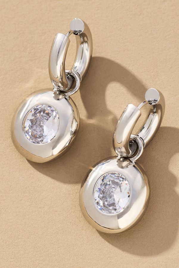 Slide View: 1: Crystal Bezel Charm Huggie Hoop Earrings