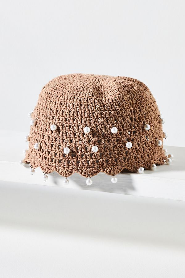 Slide View: 2: By Anthropologie Pearl-Embellished Crochet Cloche Hat