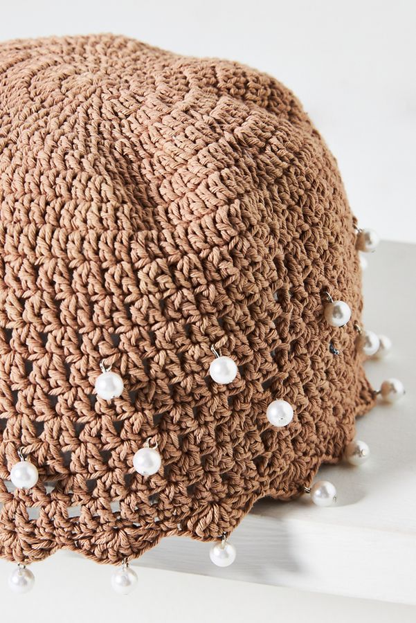 Slide View: 3: By Anthropologie Pearl-Embellished Crochet Cloche Hat