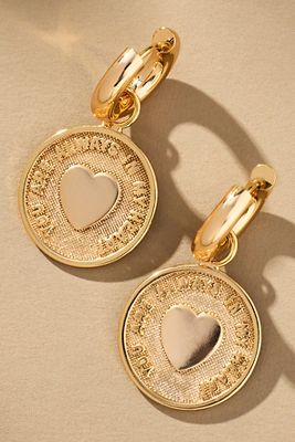 Heart Coin Charm Huggie Hoop Earrings