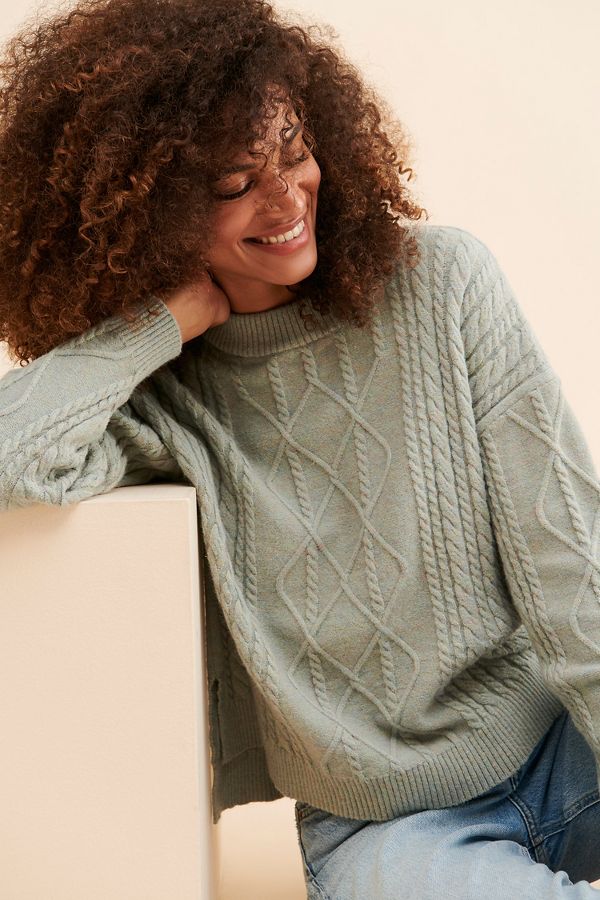 Slide View: 3: Flat White Sophie Cable Knit Pullover