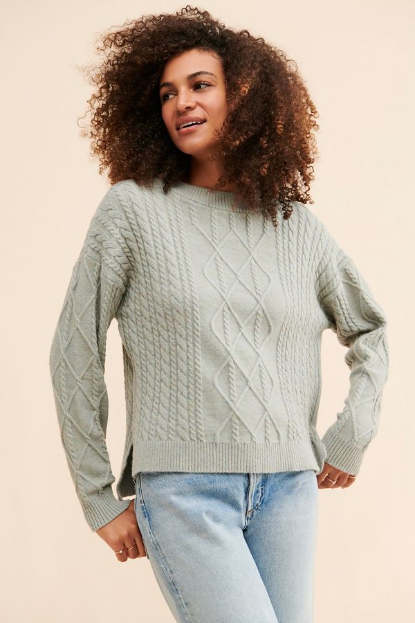 Slide View: 4: Flat White Sophie Cable Knit Pullover