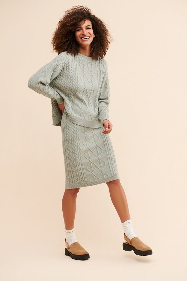 Slide View: 1: Flat White Sophie Cable Knit Pullover