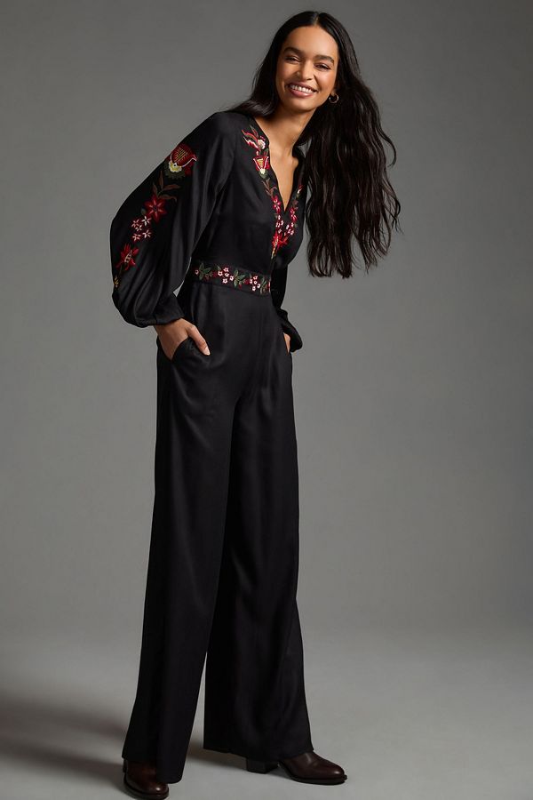 Slide View: 3: FARM Rio Embroidered Wide Leg Jumpsuit