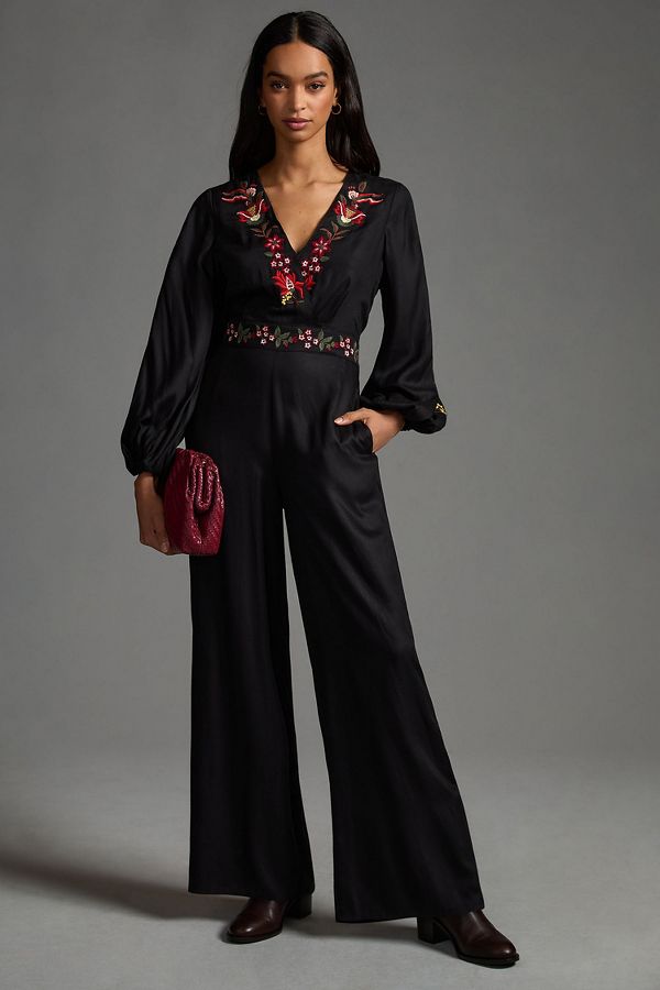 Slide View: 1: FARM Rio Embroidered Wide Leg Jumpsuit