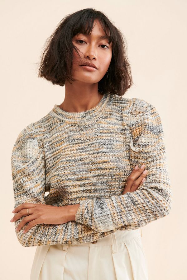 Slide View: 1: En Saison Puff-Sleeve Knit Sweater