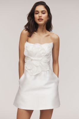 Watters Brie Strapless Embellished Pearl Floral A-Line Mini Dress