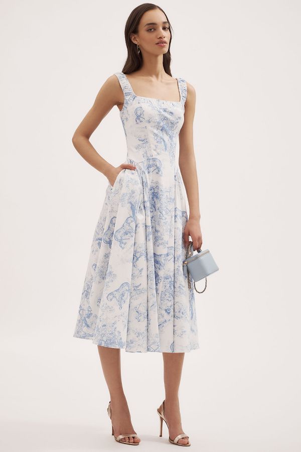 Slide View: 1: Mare Mare Chinoiserie Sleeveless Fit & Flare Midi Dress