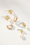 Thumbnail View 1: Pearl Huggie Earrings, Set of 3