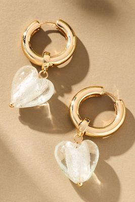 Lucite Heart Charm Huggie Hoop Earrings