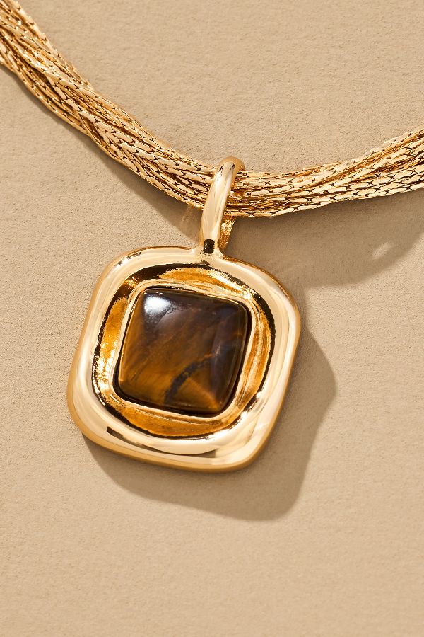 Slide View: 2: Gold-Plated Layered Chain Pendant Necklace