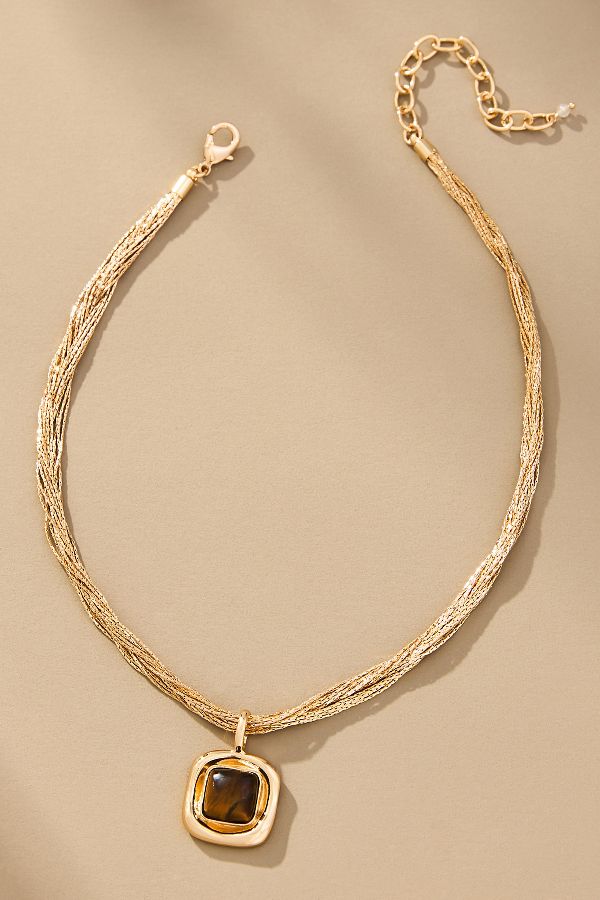 Slide View: 1: Gold-Plated Layered Chain Pendant Necklace