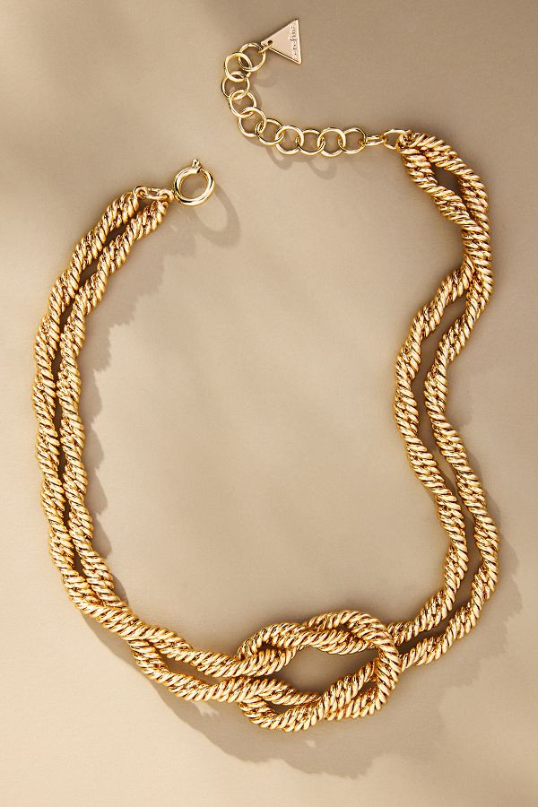 Slide View: 1: Gold-Plated Twisted Nautical Knot Necklace