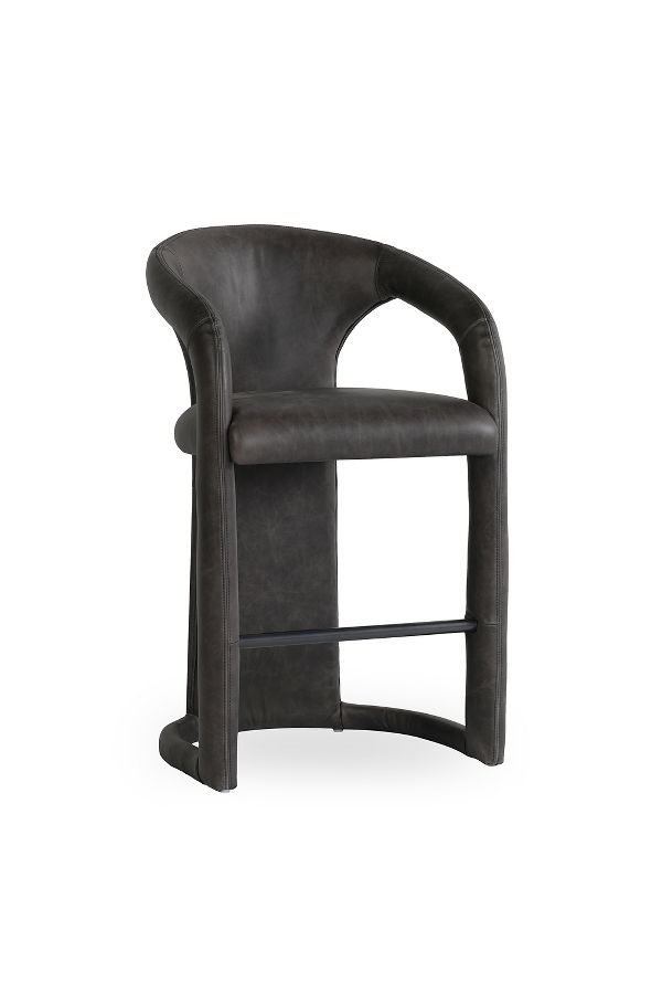 Slide View: 2: Archie Distressed Leather Counter Stool