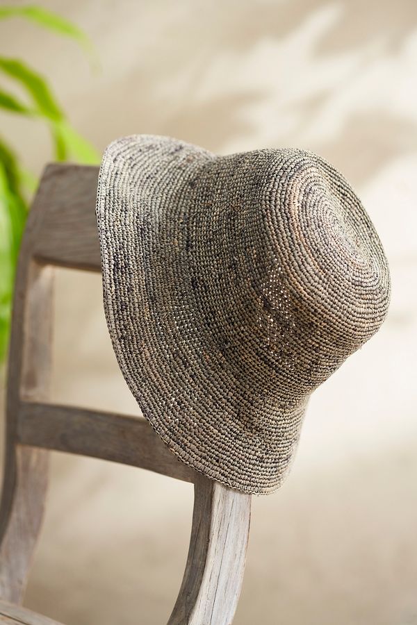 Slide View: 1: Crochet Raffia Bucket Hat