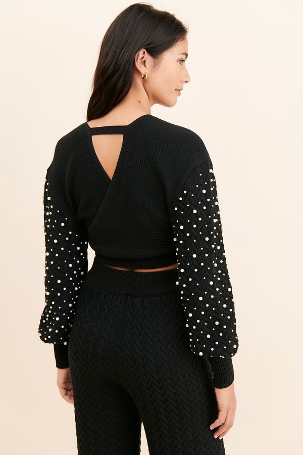 Slide View: 2: 4SI3NNA Faux Pearl Sleeved Sweater