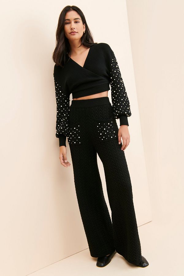 Slide View: 4: 4SI3NNA Faux Pearl Sleeved Sweater