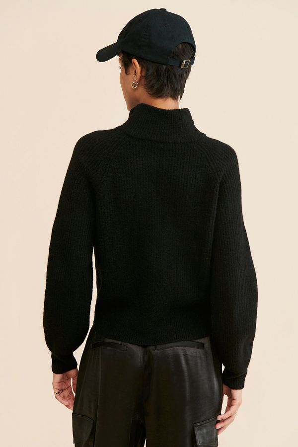 Slide View: 2: Flat White Mixed Media Zip-Up Sweater