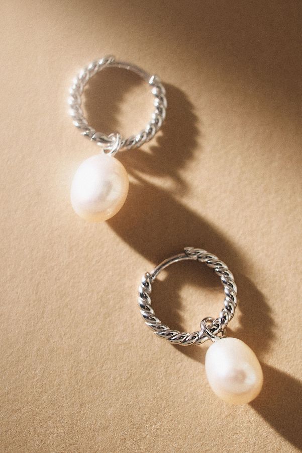 Slide View: 1: Missoma Twisted Pearl Small Drop Hoop Earrings