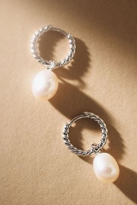 Missoma Twisted Pearl Small Drop Hoop Earrings