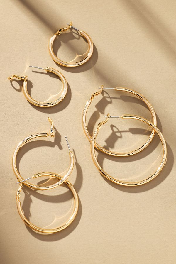 Slide View: 1: Classic Hoop Earrings, Set of 3