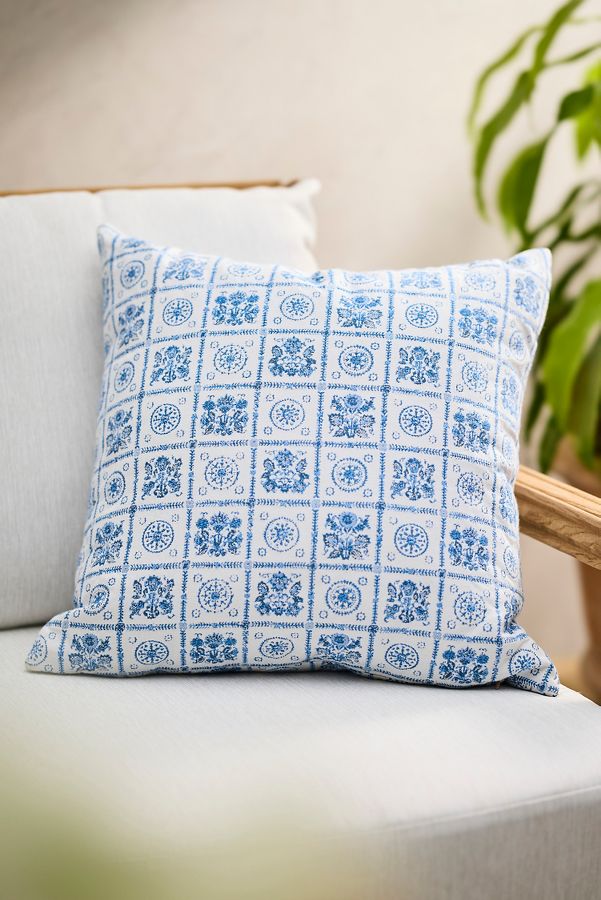 Slide View: 1: Blue Tile Outdoor Pillow