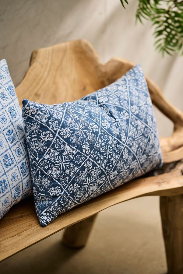 Slide View: 1: Floral Block Print Outdoor Pillow