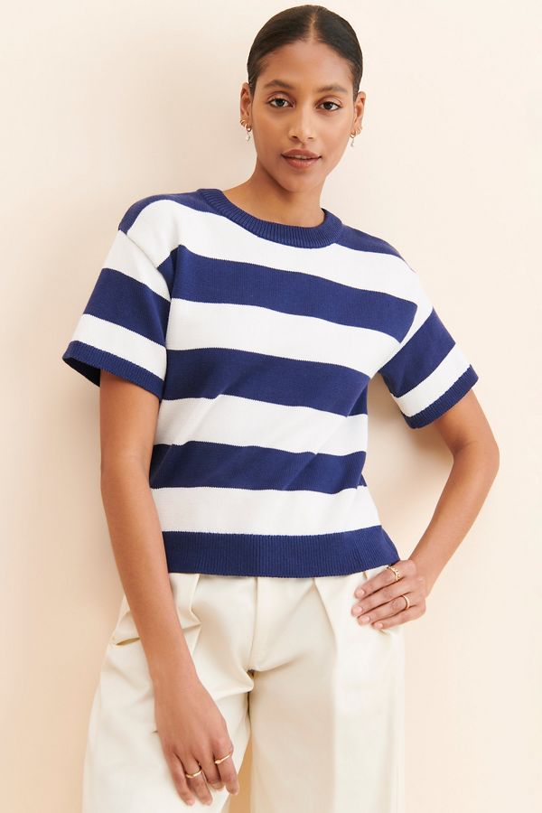 Slide View: 3: Flat White Striped Knit Tee