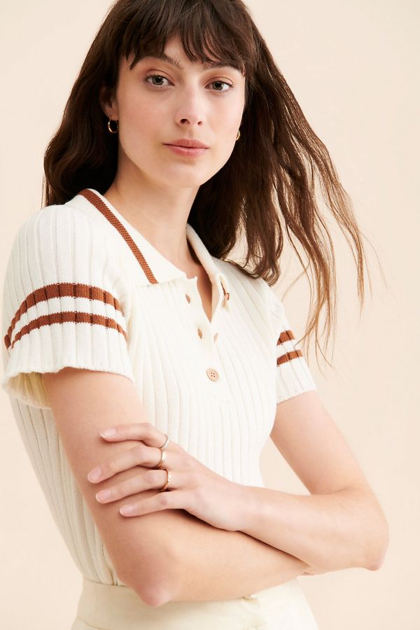 Slide View: 3: Flat White Polo Knit Tee