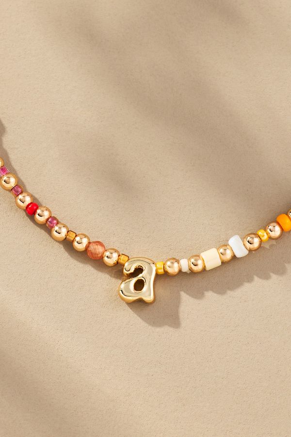 Slide View: 2: Beaded Bubble Letter Lowercase Monogram Necklace