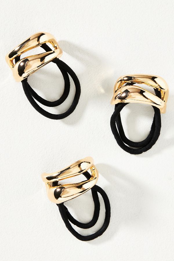 Slide View: 4: Sculptural Metal Cuff Hair Ties, Set of 3