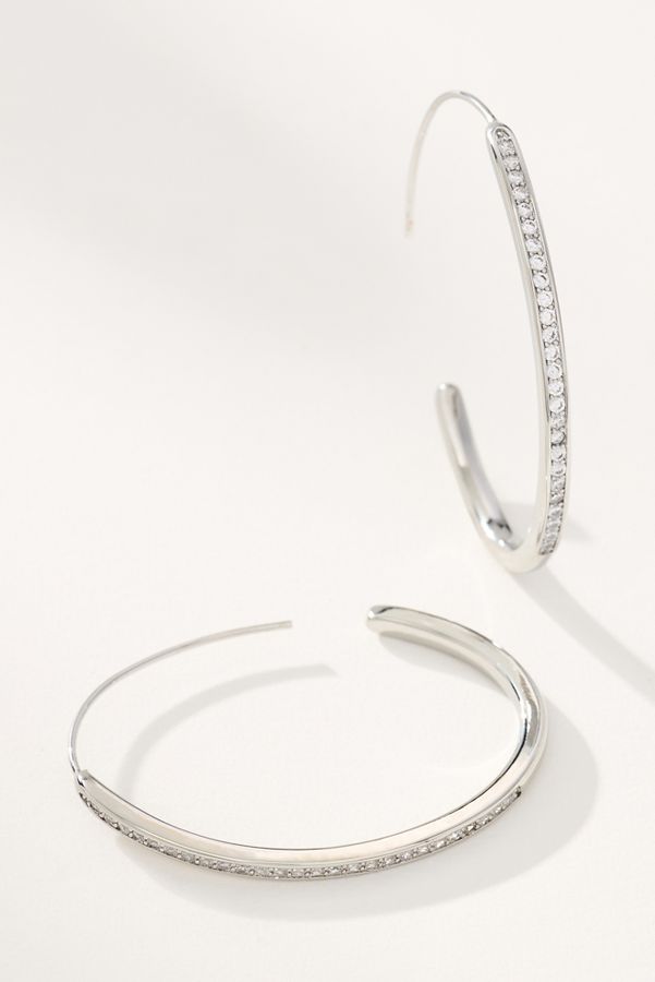 Slide View: 1: Crystal Threaded Hoop Earrings