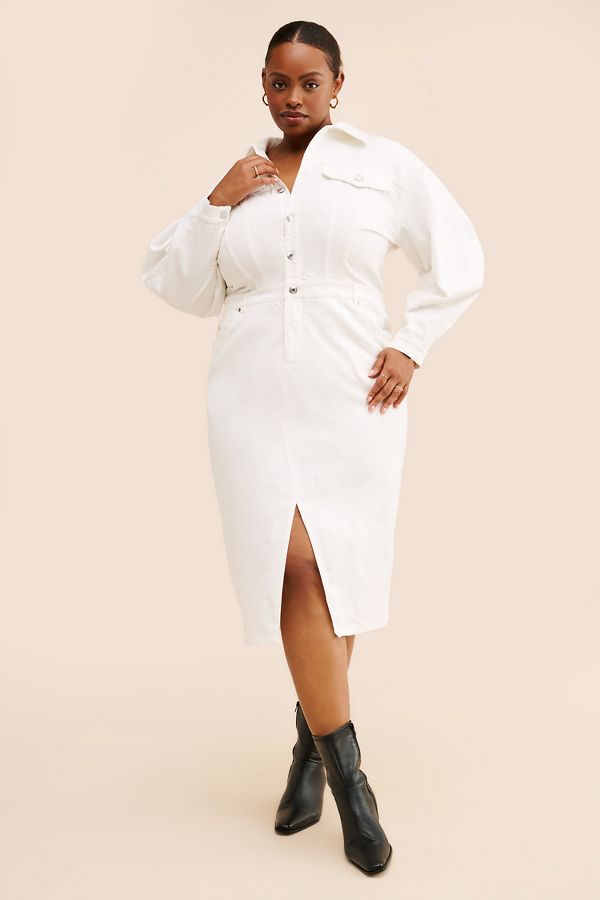 Slide View: 1: Eloquii White Denim Midi Dress