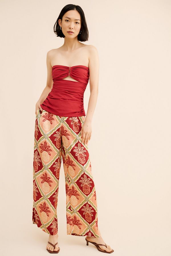 Slide View: 2: FARM Rio Pineapple Satin Wide-Leg Pants