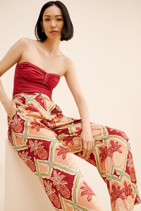 Slide View: 1: FARM Rio Pineapple Satin Wide-Leg Pants