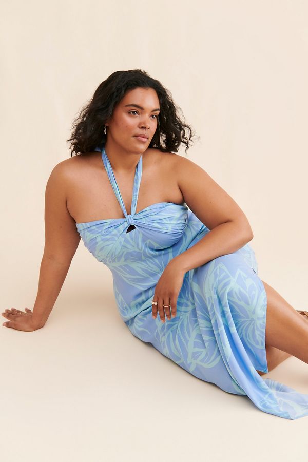 Slide View: 4: Eloquii Halter Printed Maxi Dress