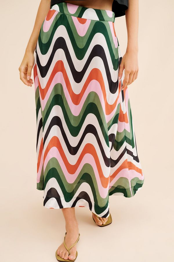 Slide View: 4: FARM Rio Wave Gradient Midi Skirt