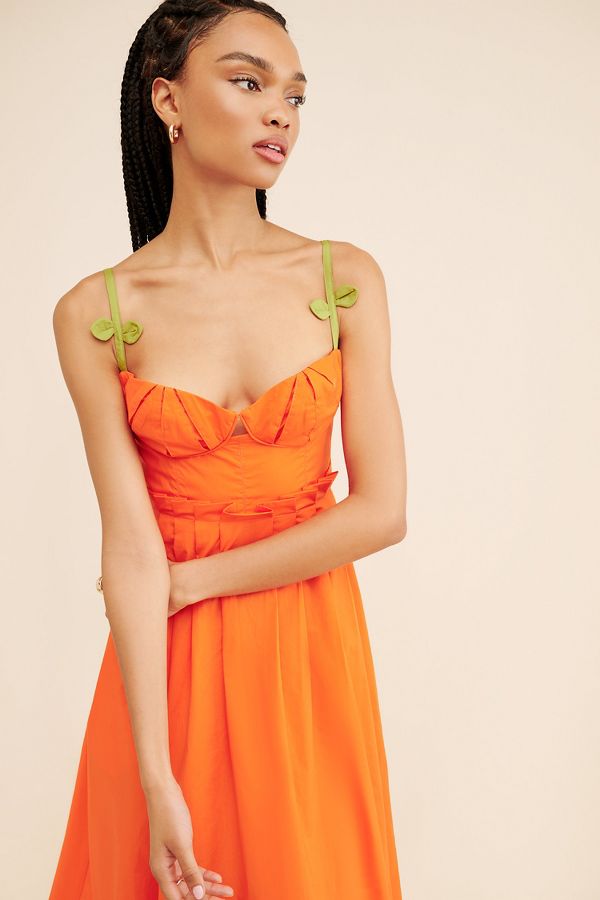 Slide View: 4: FARM Rio Corset Pleated Sleeveless Midi Dress