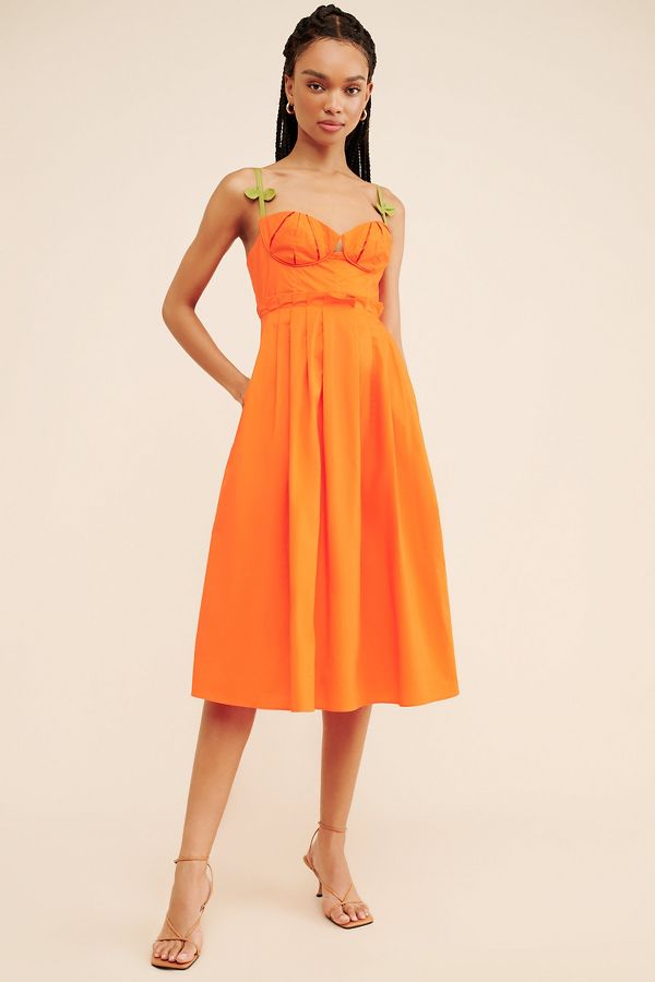 Slide View: 1: FARM Rio Corset Pleated Sleeveless Midi Dress