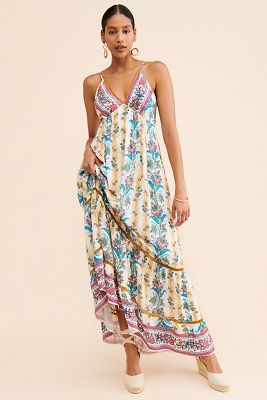 Barok Paris Floral Maxi Flounce Dress