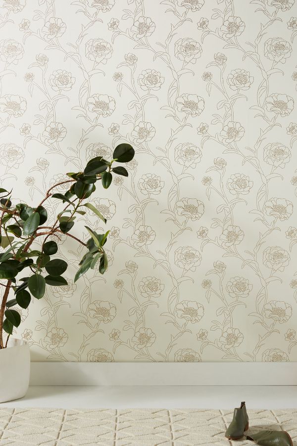 Gold Leaf Peonies Wallpaper Anthropologie